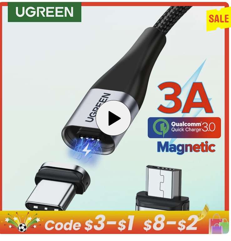 Комплект из 2 зарядных кабелей Ugreen Magnetic USB-C