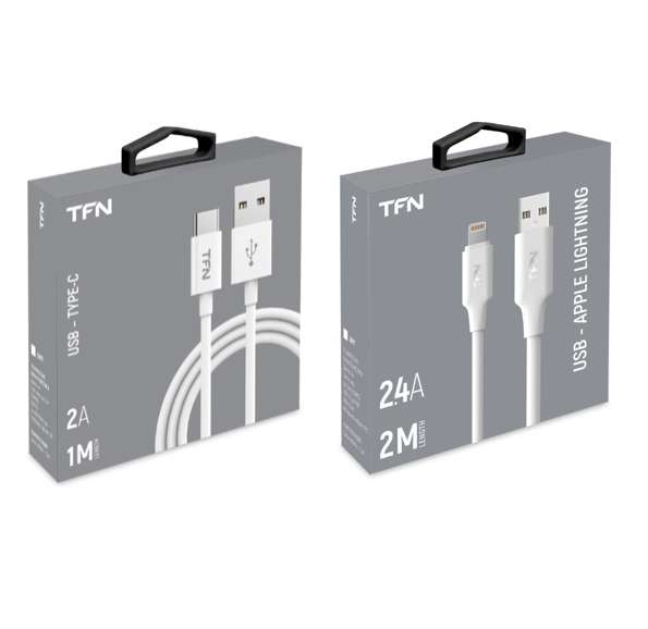 USB кабели TFN (Type A - Type C 100 см за 68₽ и Type A - Lightning 200 см за 74₽)