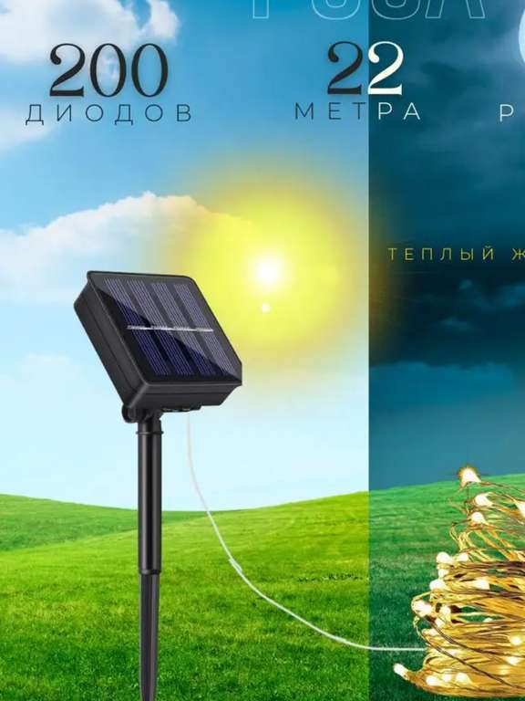 Гирлянда нить роса на солнечной батарее Siberia24 22 м