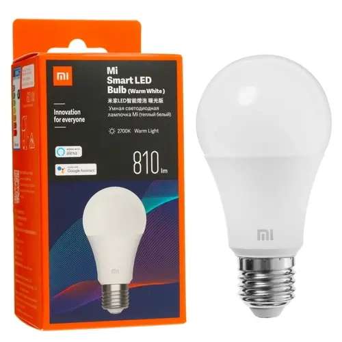 Умная светодиодная лампа Xiaomi Mi Smart LED Bulb (Wi-Fi, E27, 8 Вт, 810 лм, 2700 К, работает с Алисой)