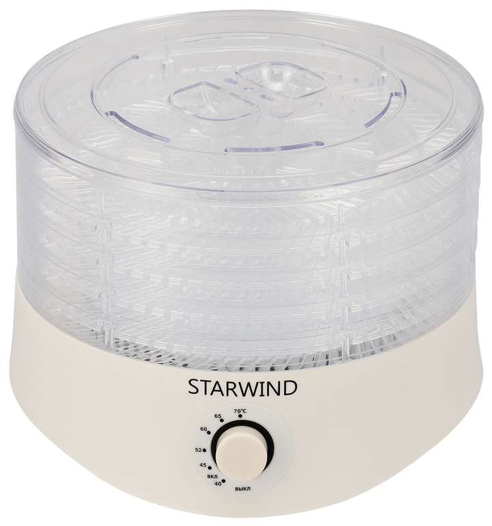 Сушилка для овощей и фруктов StarWind SFD5030 White, 5 поддонов, загрузка до 7 кг + 479 бонусов