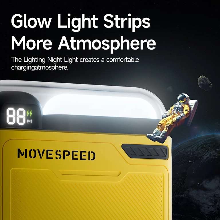 Внешний аккумулятор MOVESPEED G10 Magsafe YSPBG10, 10000 мАч, подсветка, беспроводная и проводная быстрые зарядки, 20 Вт, желтый / зеленый