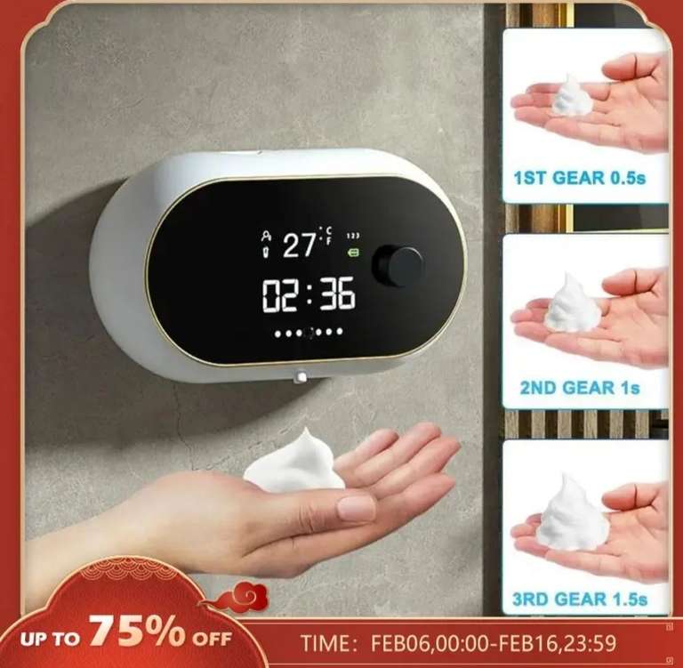 Дозатор жидкого мыла с индикатором температуры и времени