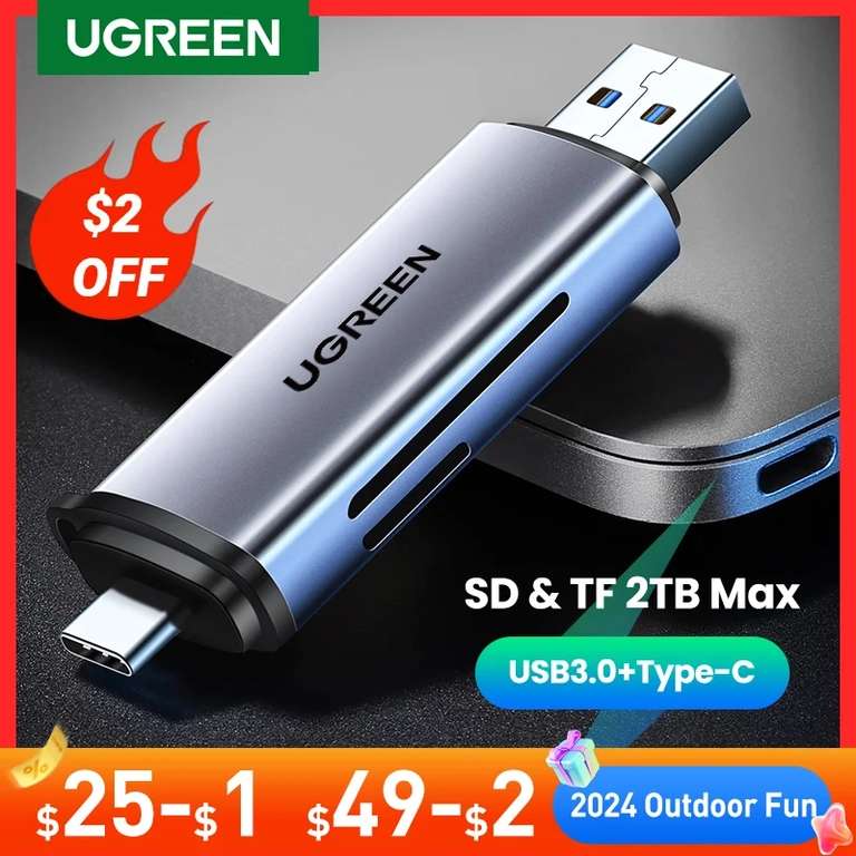 Кардридер Ugreen USB 3.0, Type C для SD, Micro SD