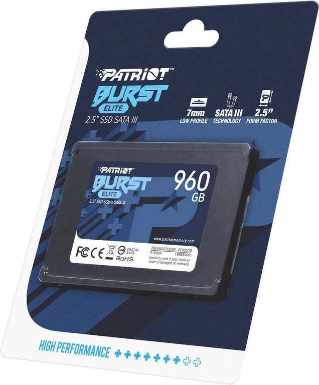 SSD накопитель Patriot Burst Elite PBE960GS25SSDR 960ГБ, 2.5", SATA III