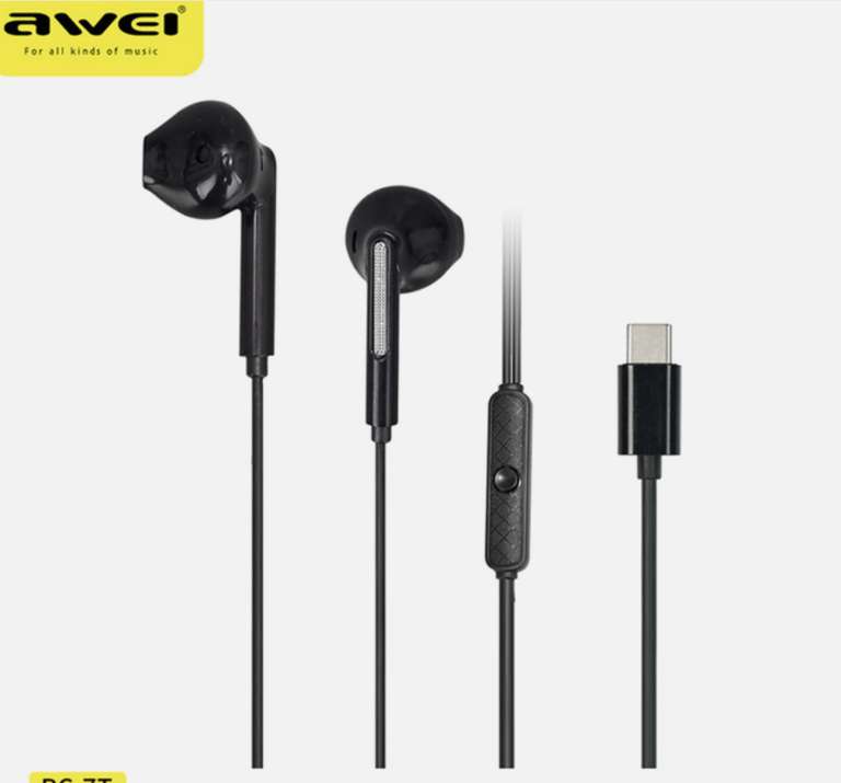 Проводные наушники AWEI Wire controlled earphones PC-7 (3.5MM)/PC-7T(Type-C)