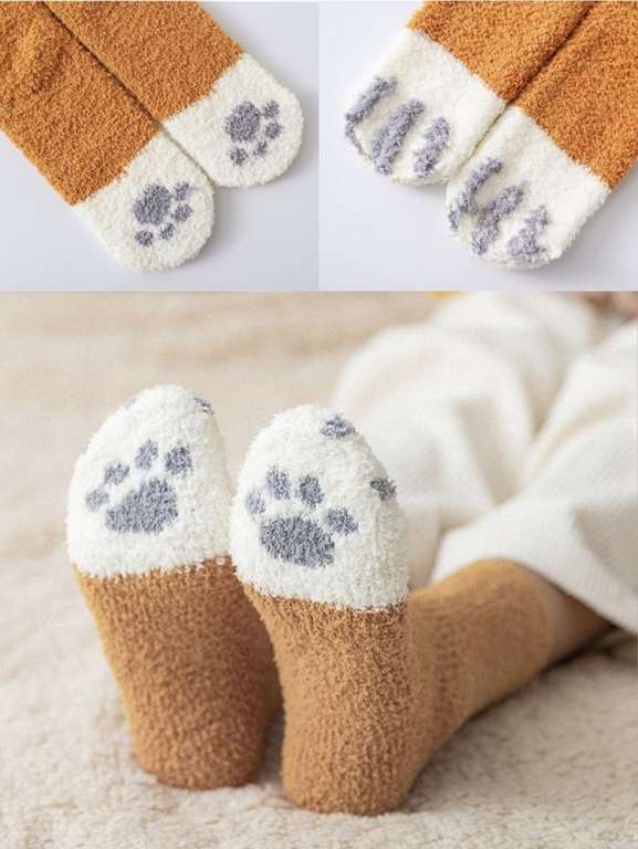Тёплые женские носки в виде кошачьих лапок 3 пары