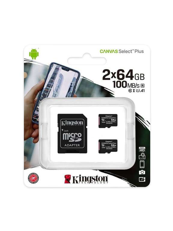 Комплект карт памяти Kingston microSDXC Canvas Select Plus, 2х64 ГБ