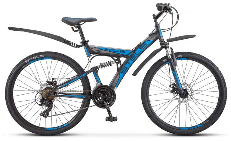 Горный (MTB) велосипед STELS Focus MD 21-sp 26 V010 (2020) черный/синий 18" (требует финальной сборки)