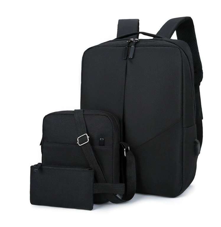 Комплект: рюкзак + наплечная сумка + косметичка UMMA, черный (ссылка на серый и бордовый комплекты в описании)