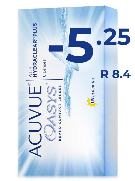 Линзы Acuvue Oasys with Hydraclear Plus 6 линз R: 8.4 -5.25; 8.8 -9.0; 8.4 -0.5; 8.8 -8.5