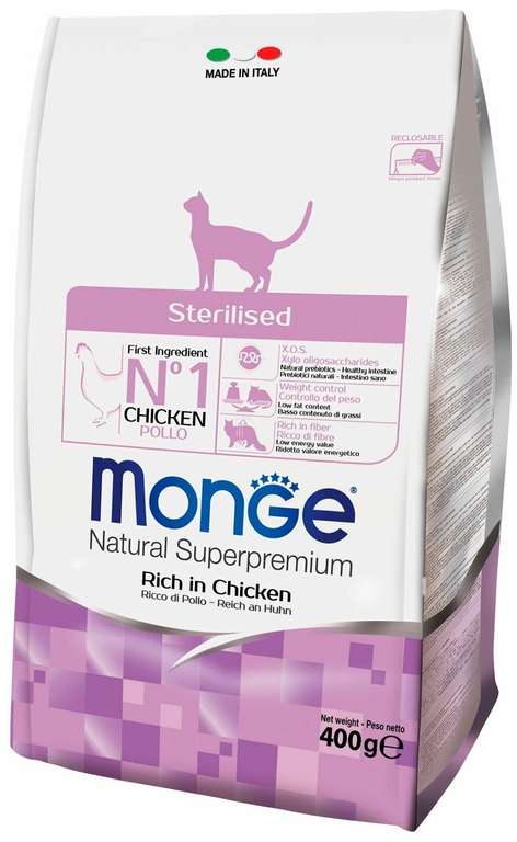 Сухой корм для стерилизованных кошек Monge Natural Superpremium, с курицей 10 кг