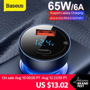 Автомобильное зарядное устройство Baseus 65 Вт $14.99