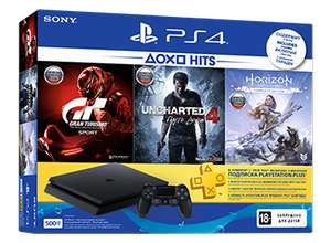 PS4 500GB + GT Sport, Uncharted 4, Horizon Zero Dawn + PS Plus на 3 месяца