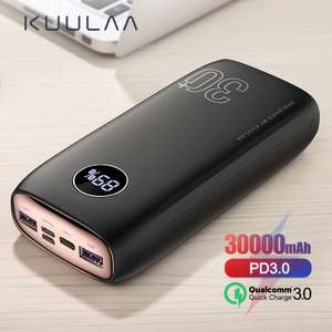 Внешний аккумулятор KUULAA 30000mAh PD Fast Charging + Quick Charge 3.0